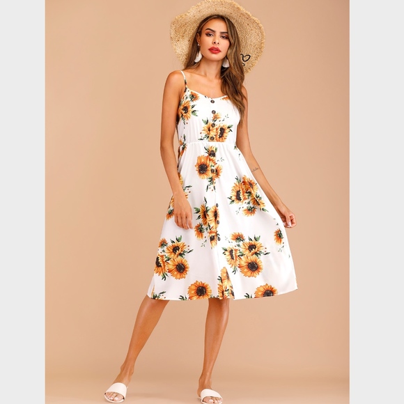 Button Detail Sunflower Cami Midi Dress - Picture 3 of 8